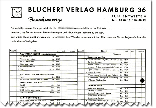Formular Besuchsanzeige 1958