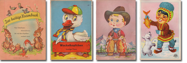 Wackelkopfbücher aus dem Carlsen Verlag und dem Otto Moravec Verlag