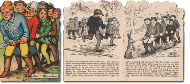 Die Sieben Schwaben | links: Titelseite, mit S�terlin-Text | rechts: Innenseite, mit Schwabacher Schriftart